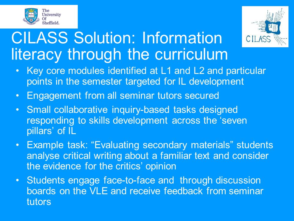 CILASS Solution: Information literacy through the curriculum