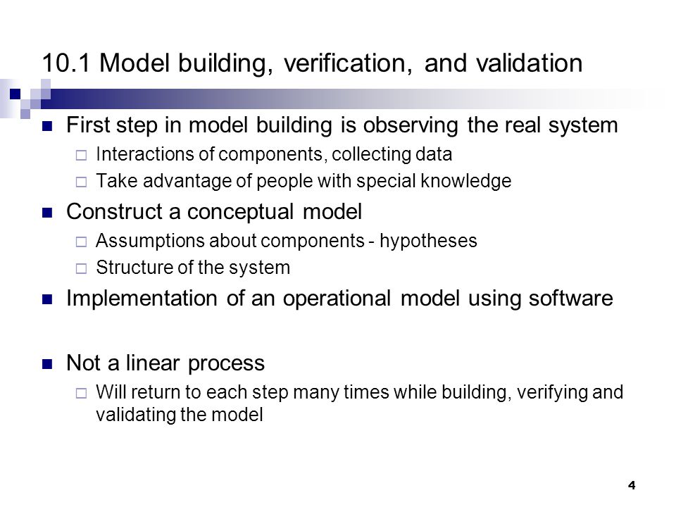 10.1 Model building, verification, and validation
