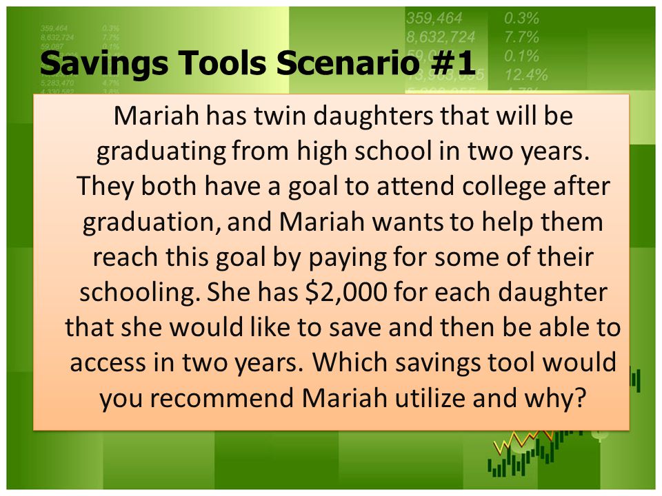 Savings Tools Scenario #1