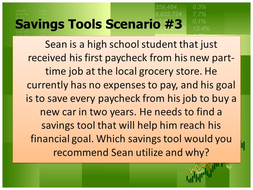 Savings Tools Scenario #3
