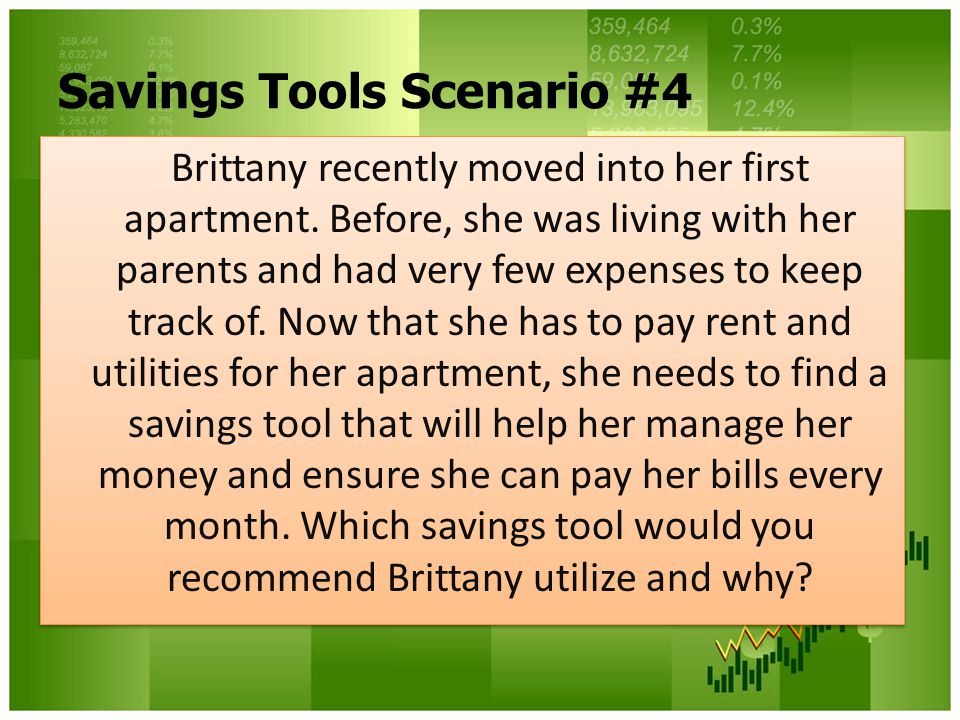 Savings Tools Scenario #4
