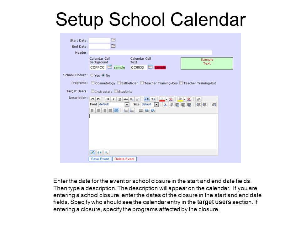 Setup School Calendar