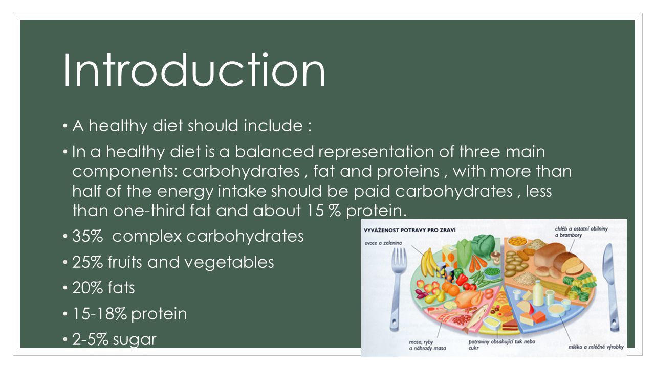 Introduction A healthy diet should include :