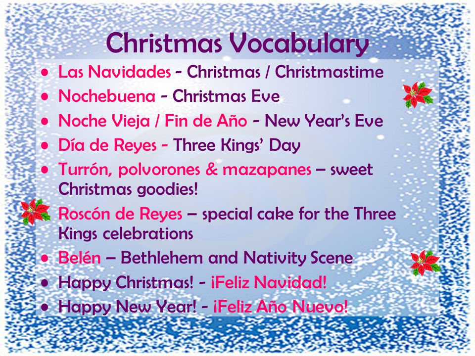 Christmas Vocabulary Las Navidades - Christmas / Christmastime