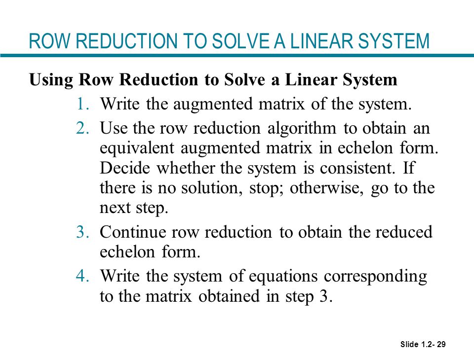 ROW REDUCTION TO SOLVE A LINEAR SYSTEM
