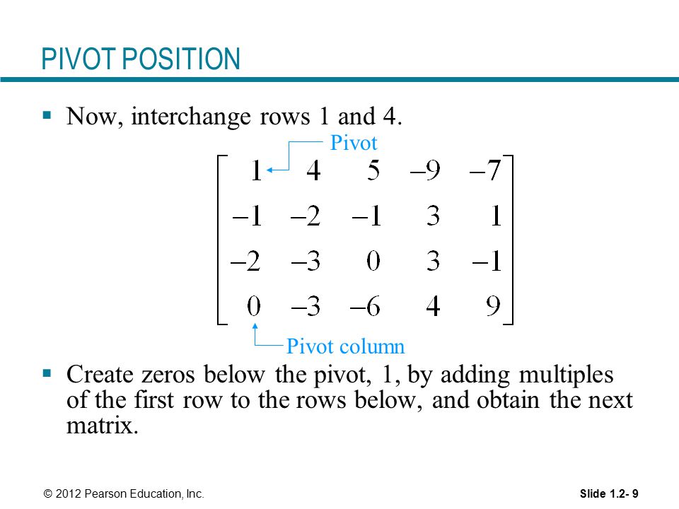 PIVOT POSITION Now, interchange rows 1 and 4.