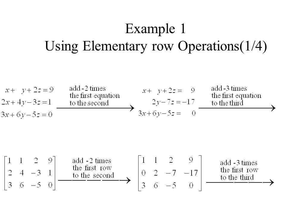 Example 1 Using Elementary row Operations(1/4)