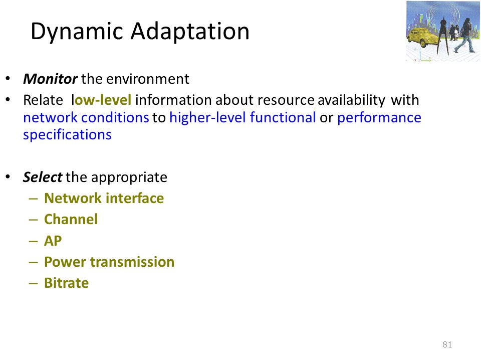 Dynamic Adaptation Monitor the environment