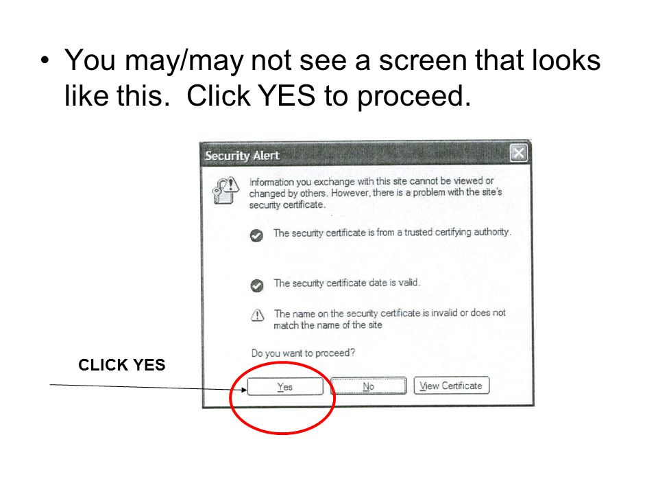 You may/may not see a screen that looks like this. Click YES to proceed.