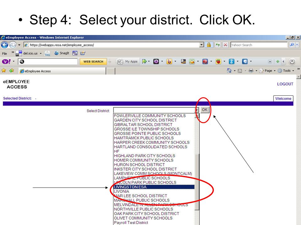 Step 4: Select your district. Click OK.