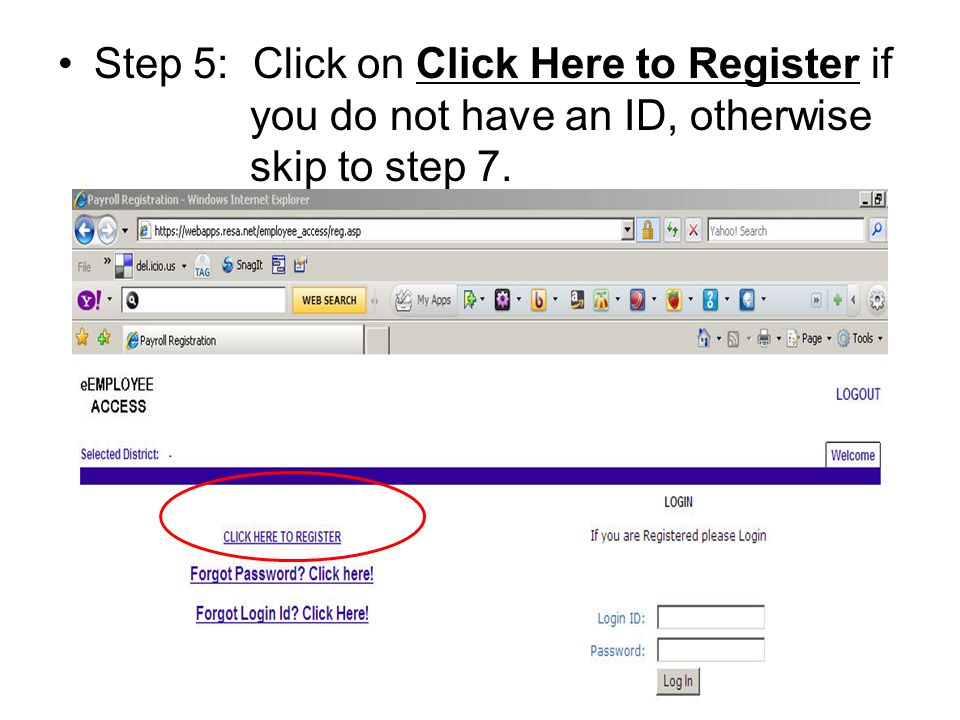 Step 5: Click on Click Here to Register if