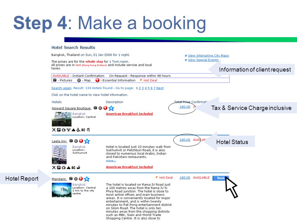 Step 4: Make a booking Information of client request