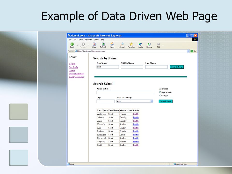 Example of Data Driven Web Page