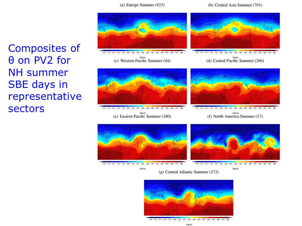 Composites of θ on PV2 for NH summer SBE days in representative sectors