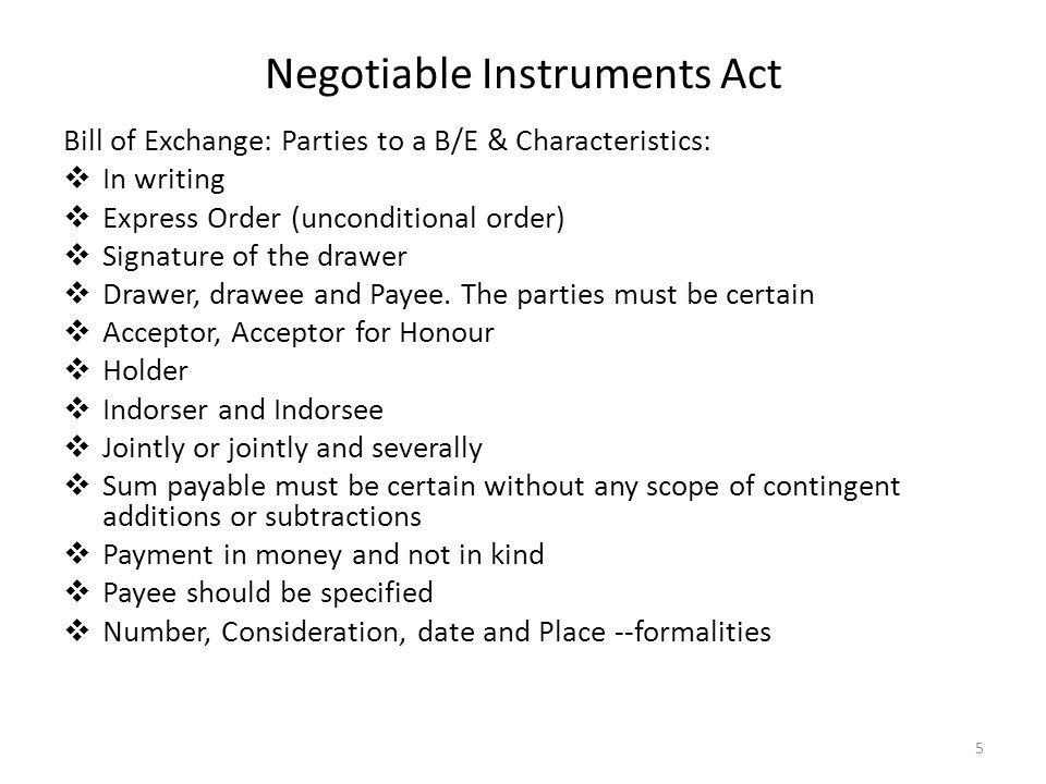 characteristics of negotiable instrument