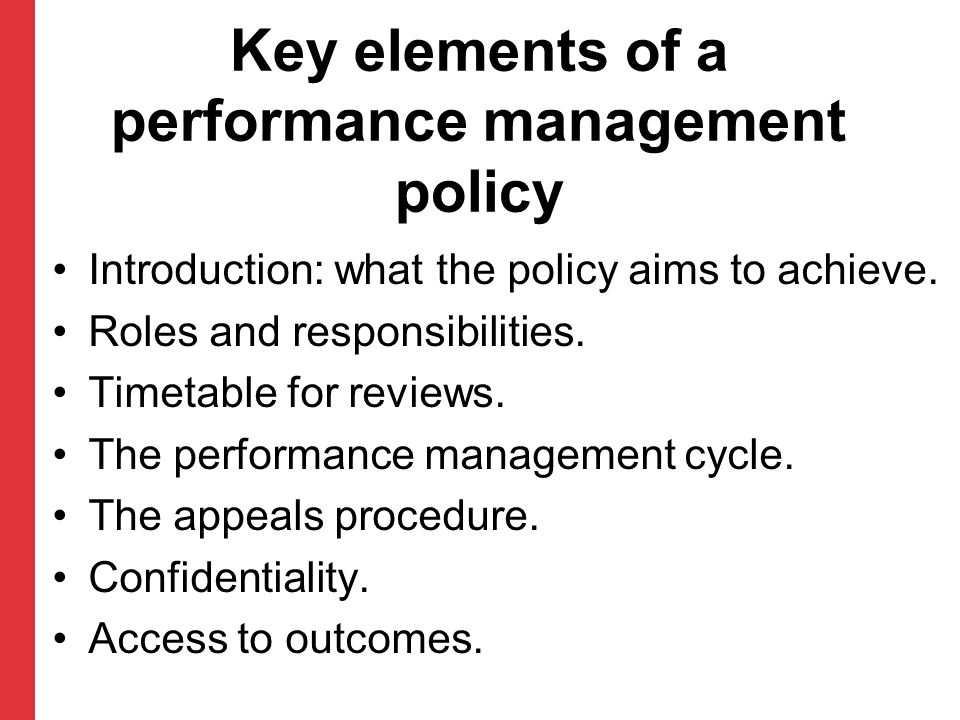Key elements of a performance management policy