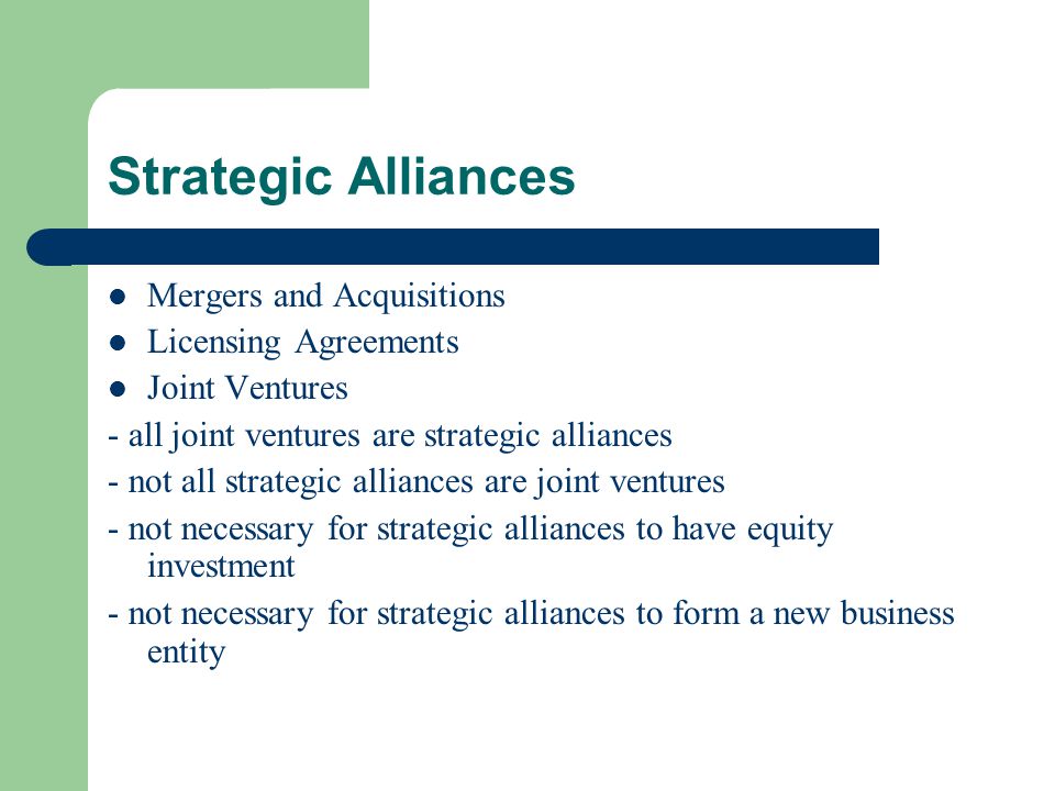 Strategic Alliances Mergers and Acquisitions Licensing Agreements