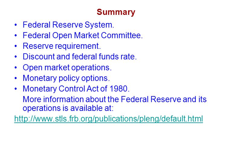 Summary Federal Reserve System. Federal Open Market Committee.