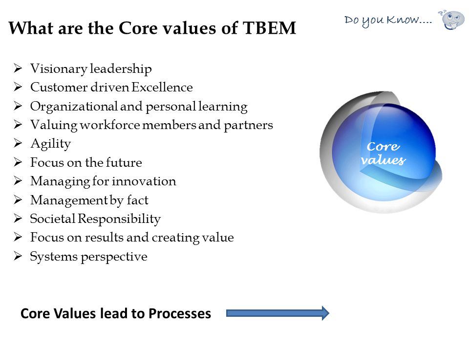 What are the Core values of TBEM
