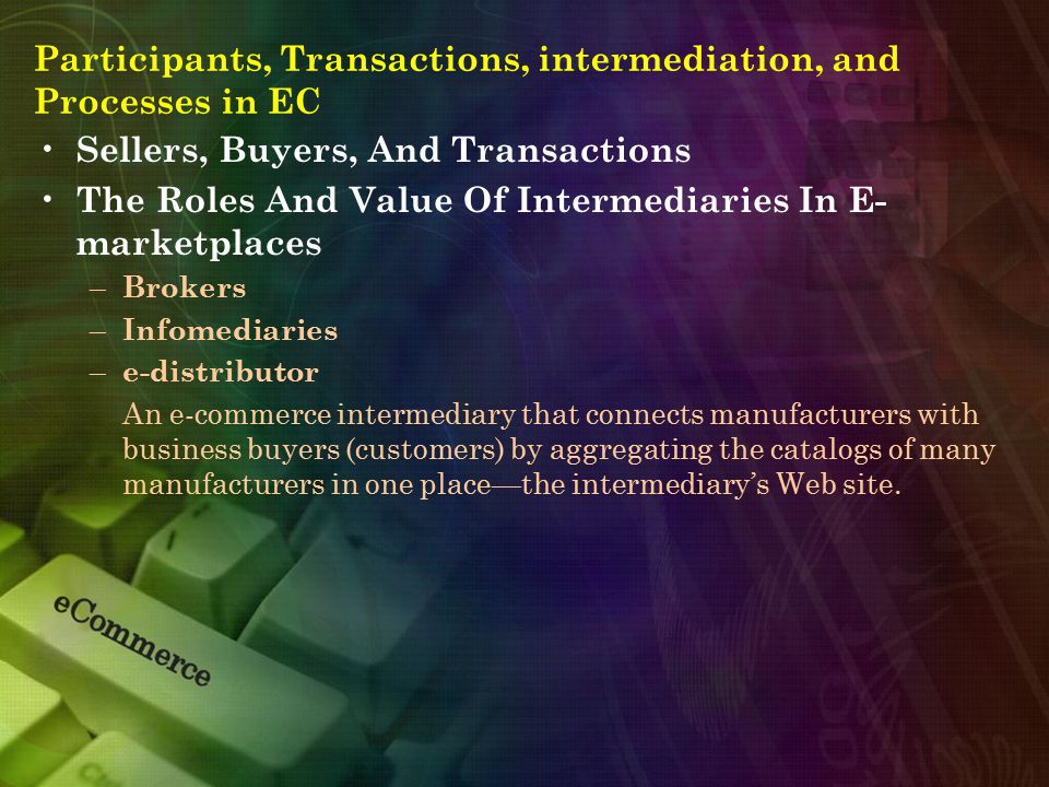 Participants, Transactions, intermediation, and Processes in EC