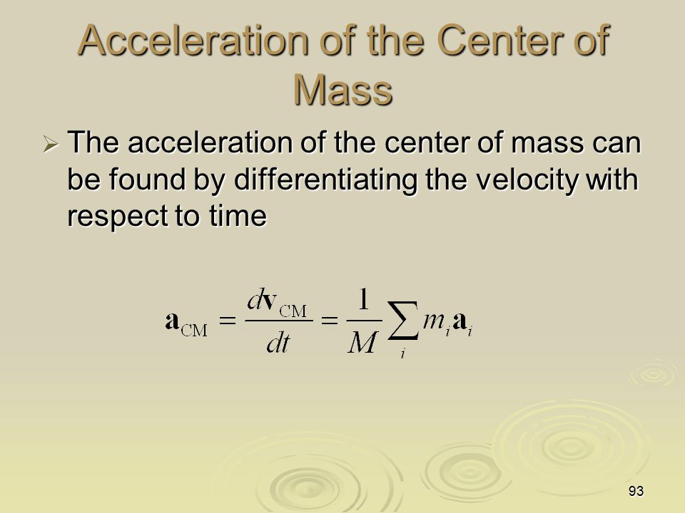 Acceleration of the Center of Mass