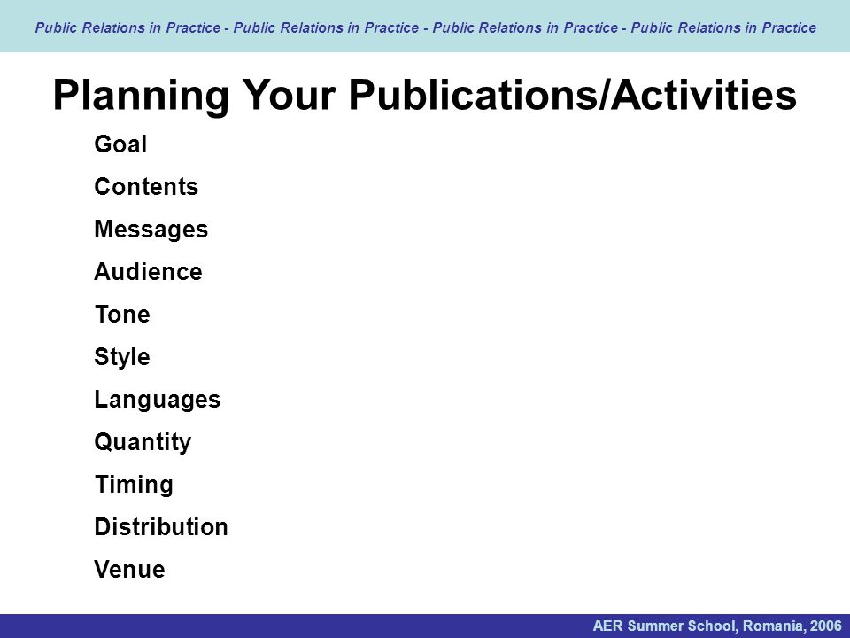 Planning Your Publications/Activities
