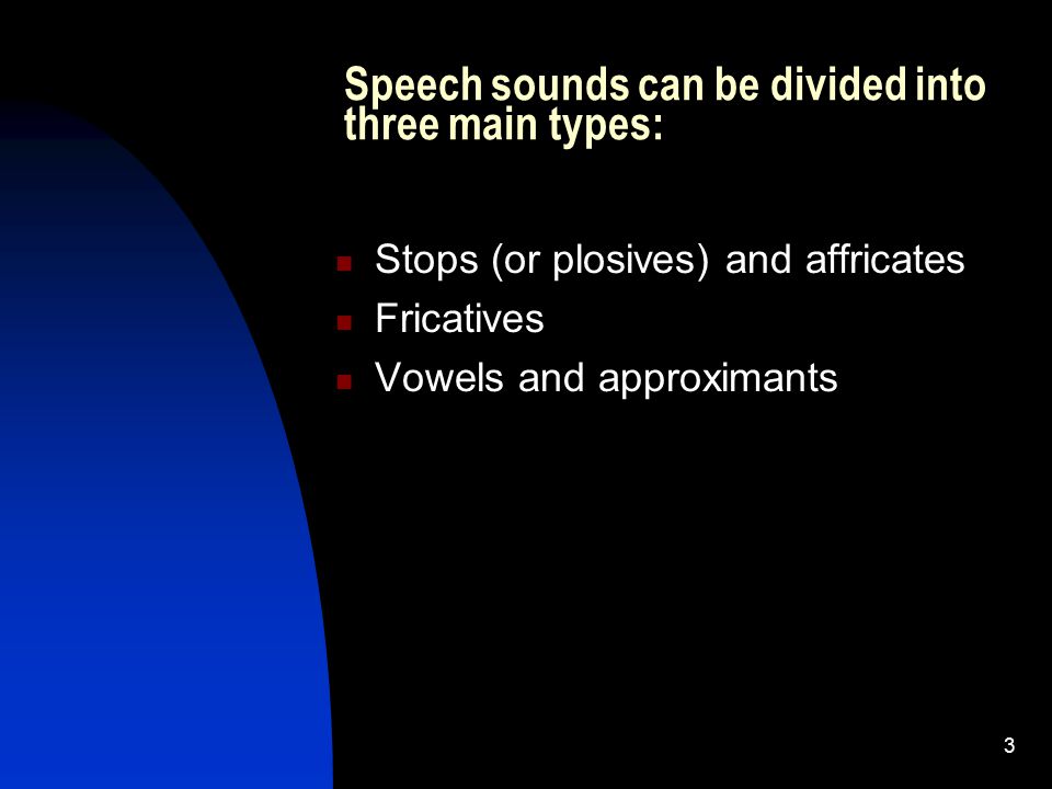 Speech sounds can be divided into three main types: