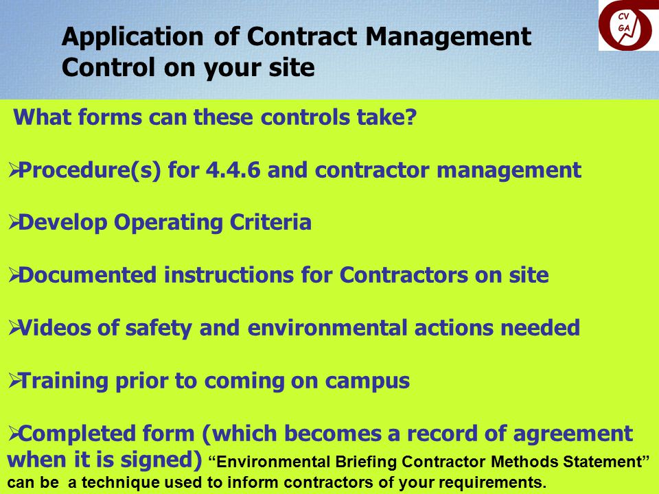 Application of Contract Management Control on your site