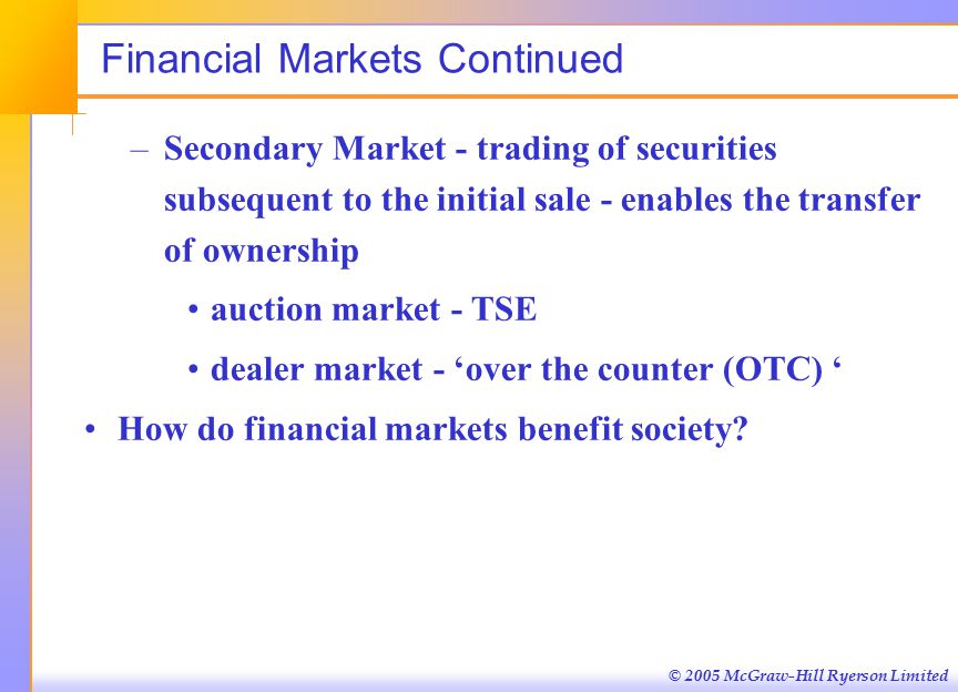 Financial Markets and Society