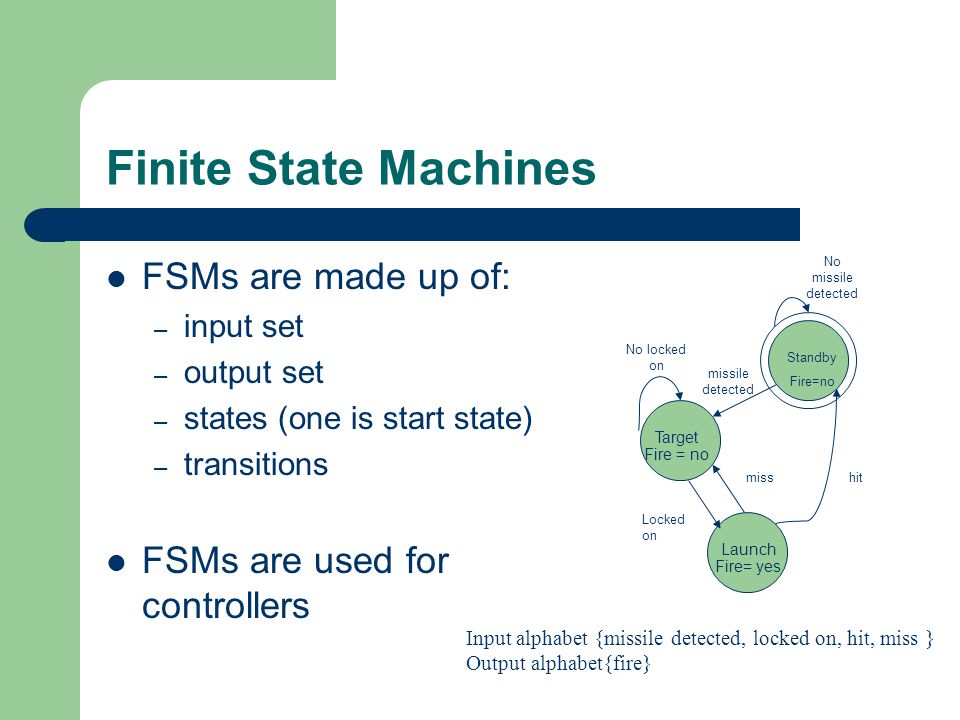Finite State Machines FSMs are made up of: