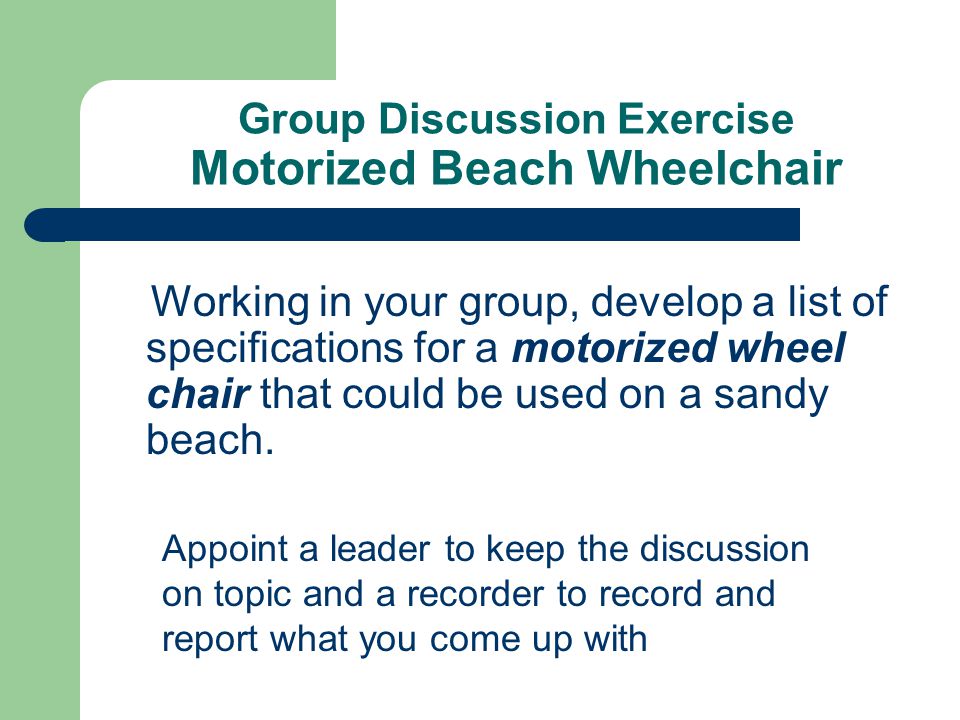Group Discussion Exercise Motorized Beach Wheelchair