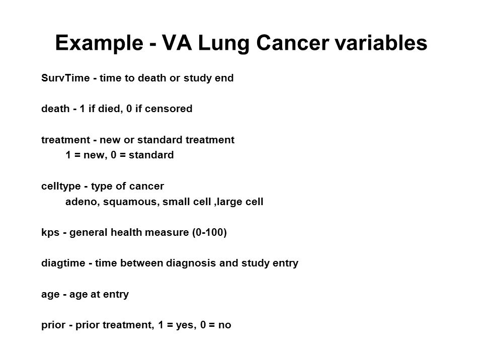Example - VA Lung Cancer variables
