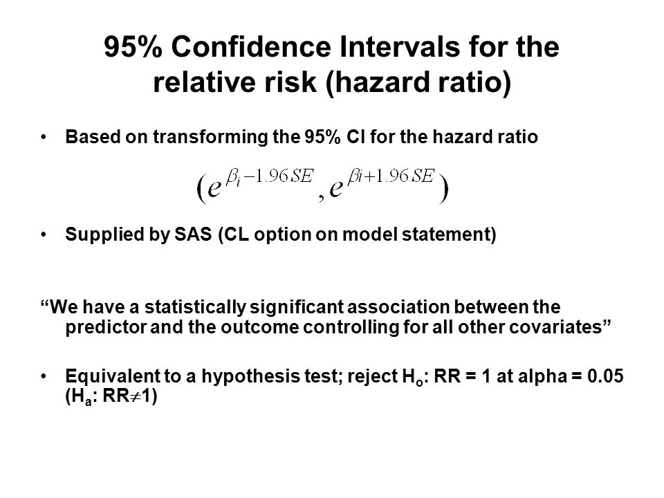 95% Confidence Intervals for the relative risk (hazard ratio)