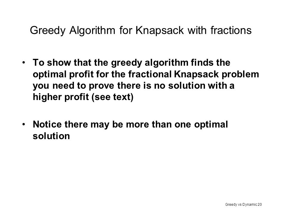 Greedy Algorithm for Knapsack with fractions