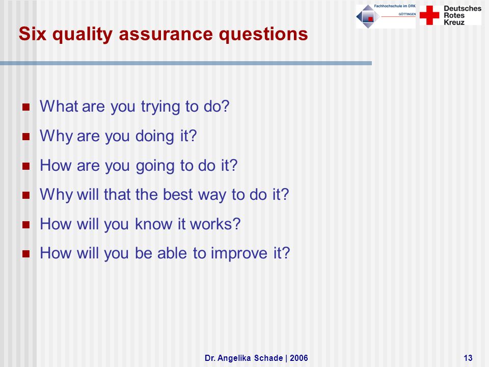Six quality assurance questions
