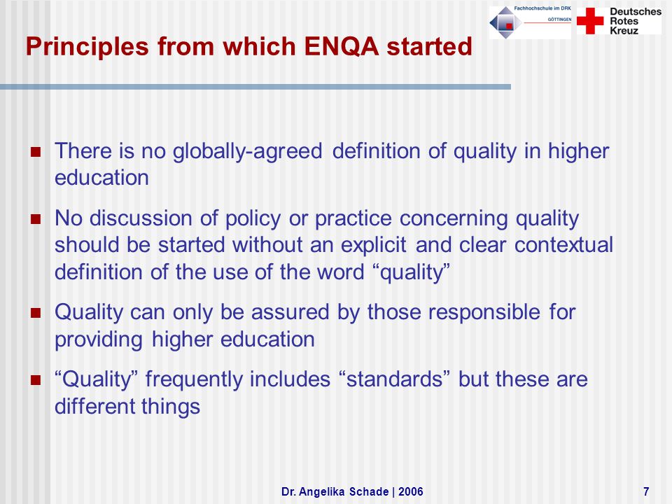 Principles from which ENQA started