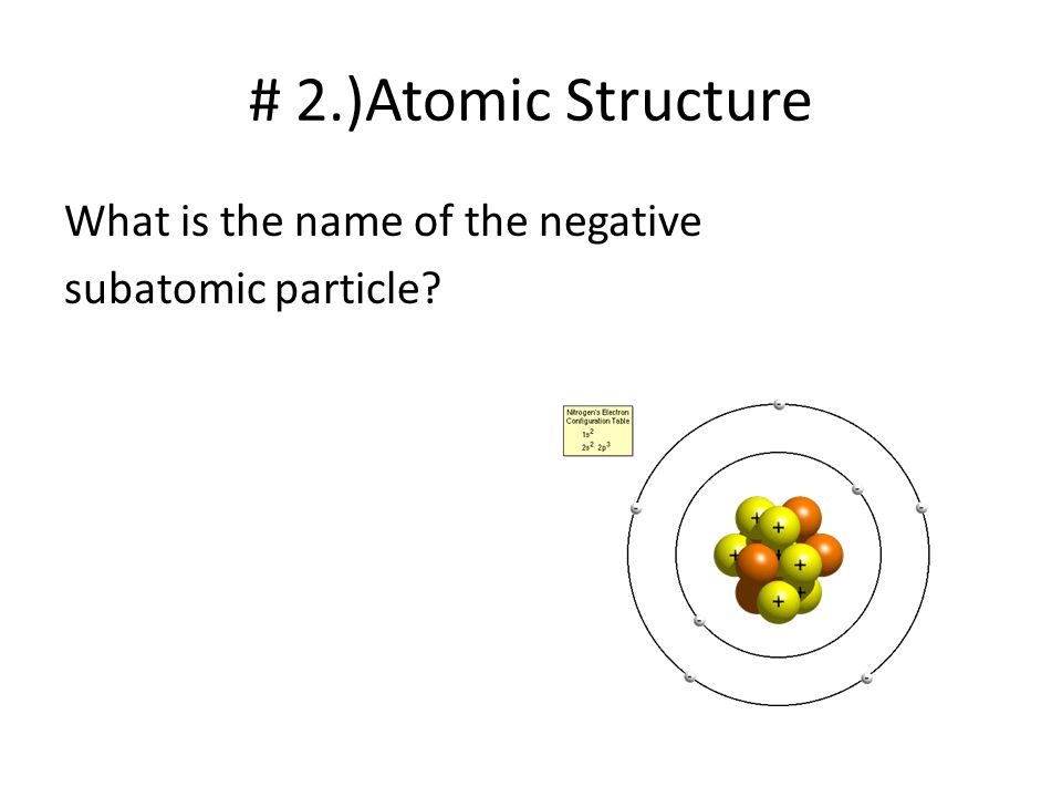 # 2.)Atomic Structure What is the name of the negative subatomic particle