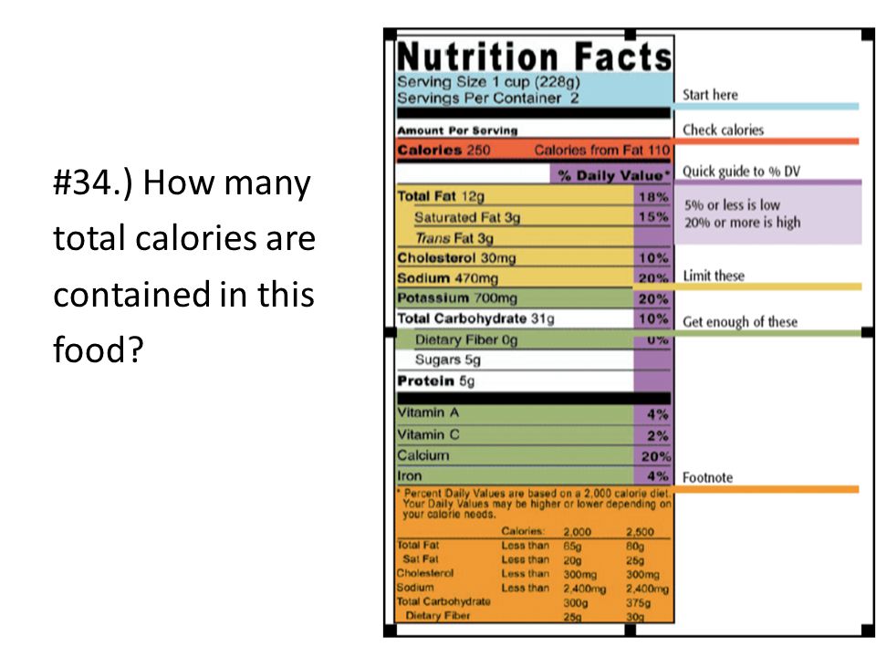 #34.) How many total calories are contained in this food