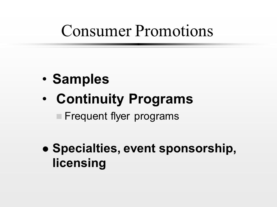 Consumer Promotions Samples Continuity Programs