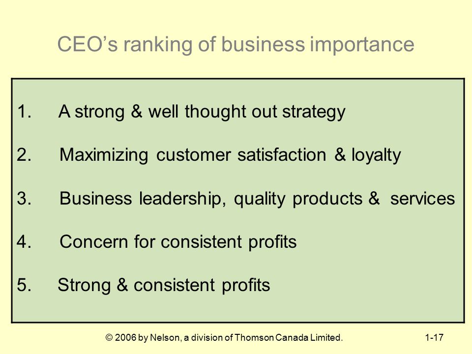CEO’s ranking of business importance