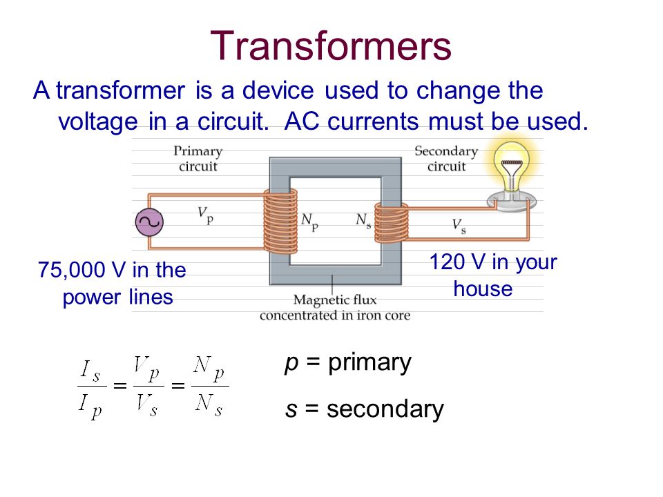 Transformers A transformer is a device used to change the voltage in a circuit. AC currents must be used.