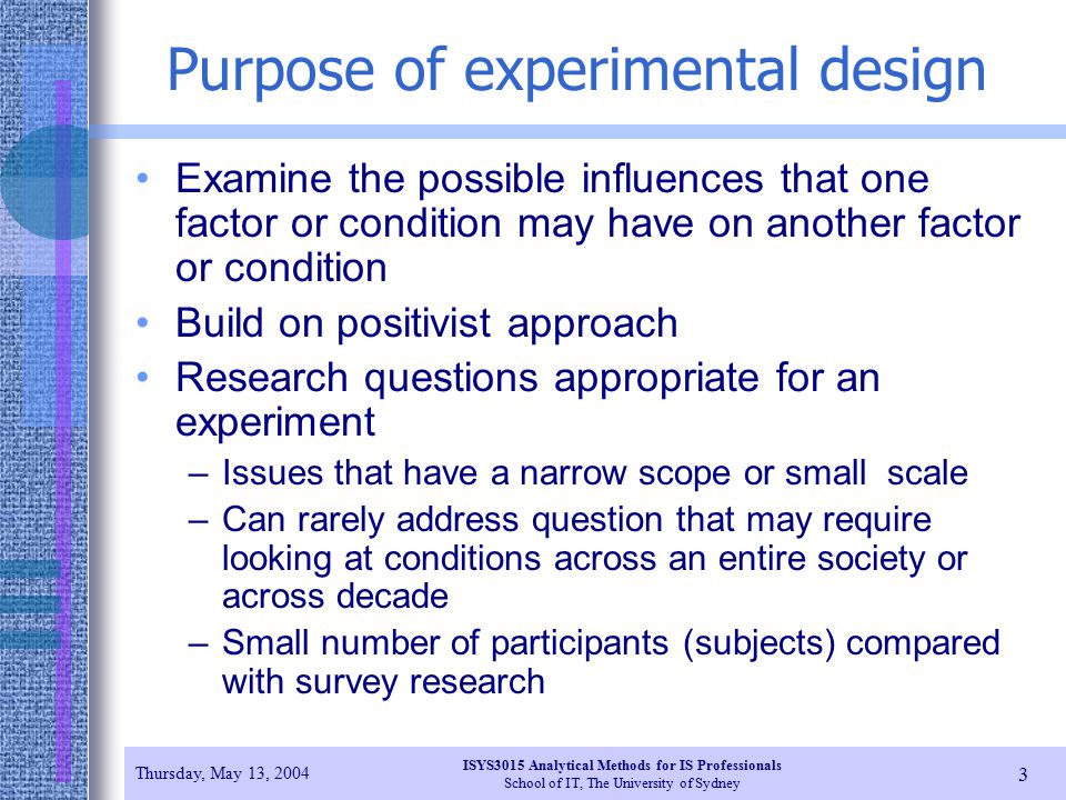 Purpose of experimental design