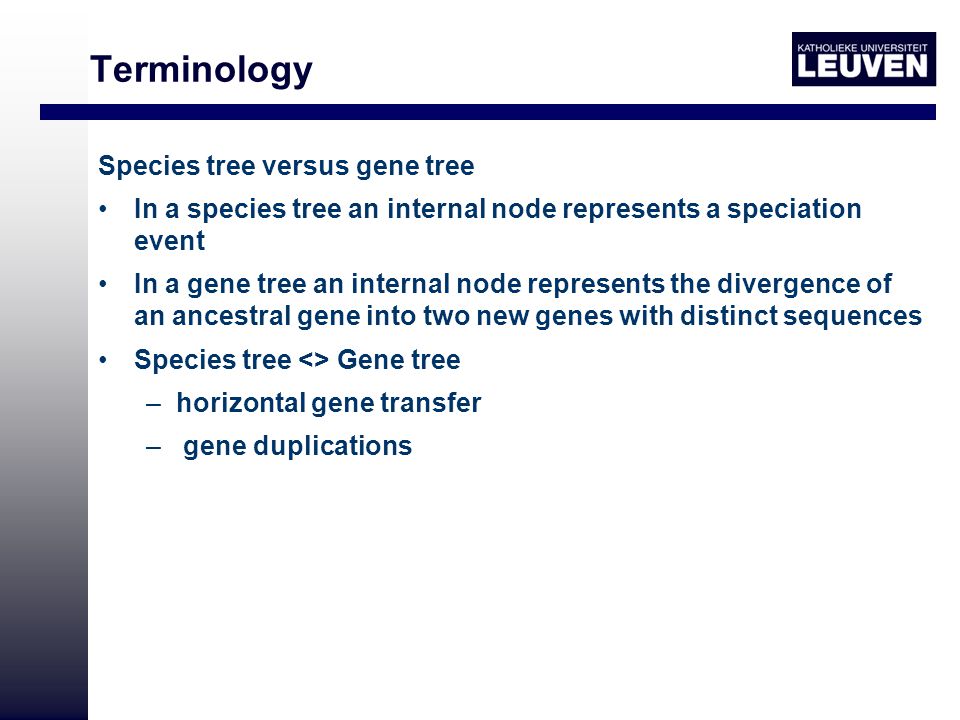 Terminology Species tree versus gene tree
