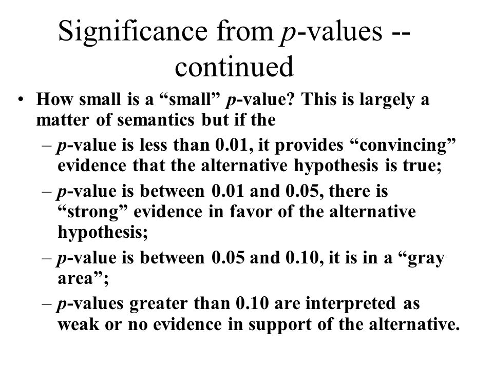 Significance from p-values -- continued