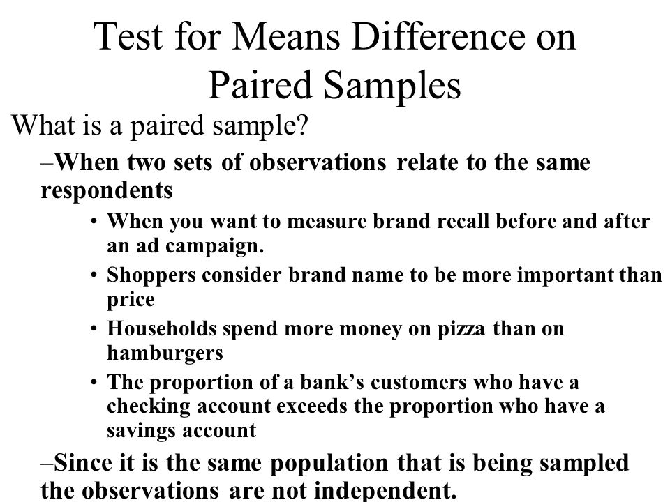 Test for Means Difference on Paired Samples