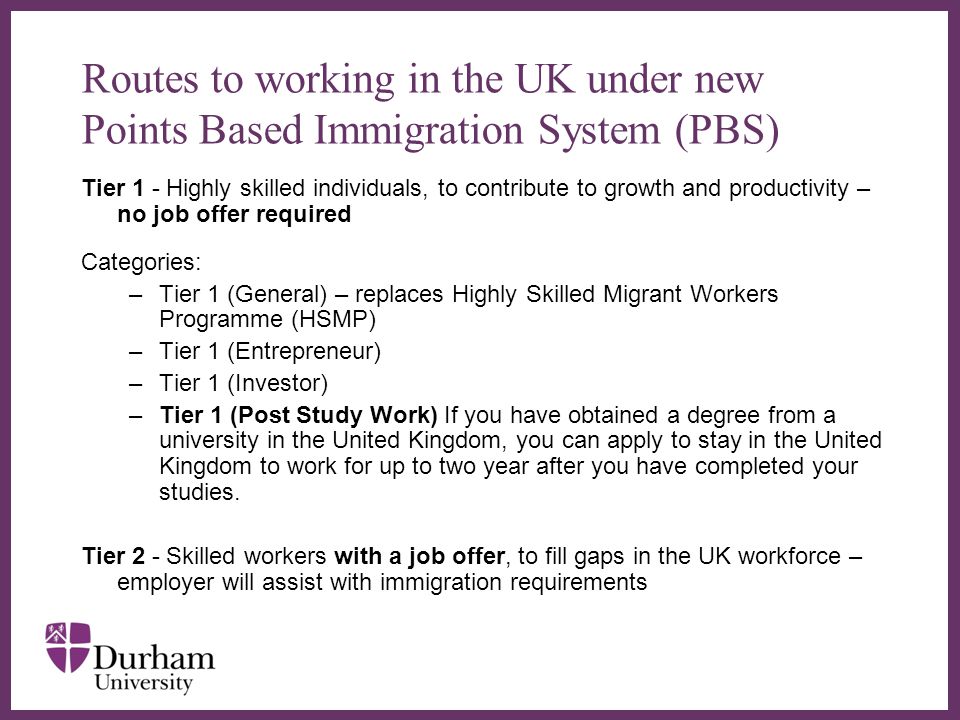Routes to working in the UK under new Points Based Immigration System (PBS)