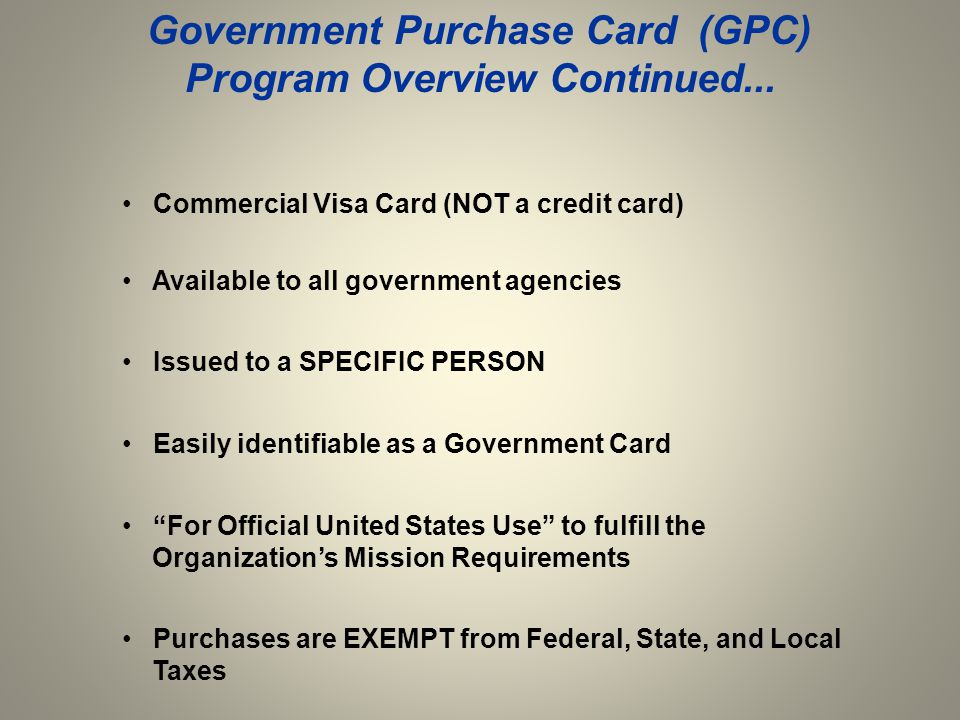 Purchasing card. Government purchases.