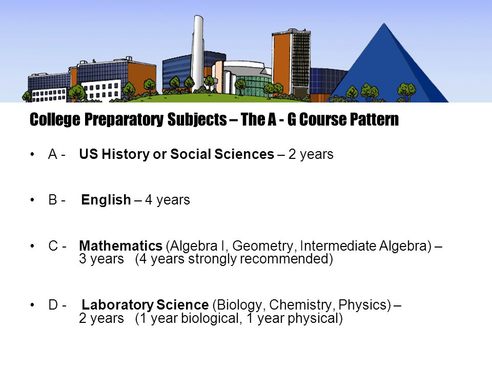 College Preparatory Subjects – The A - G Course Pattern