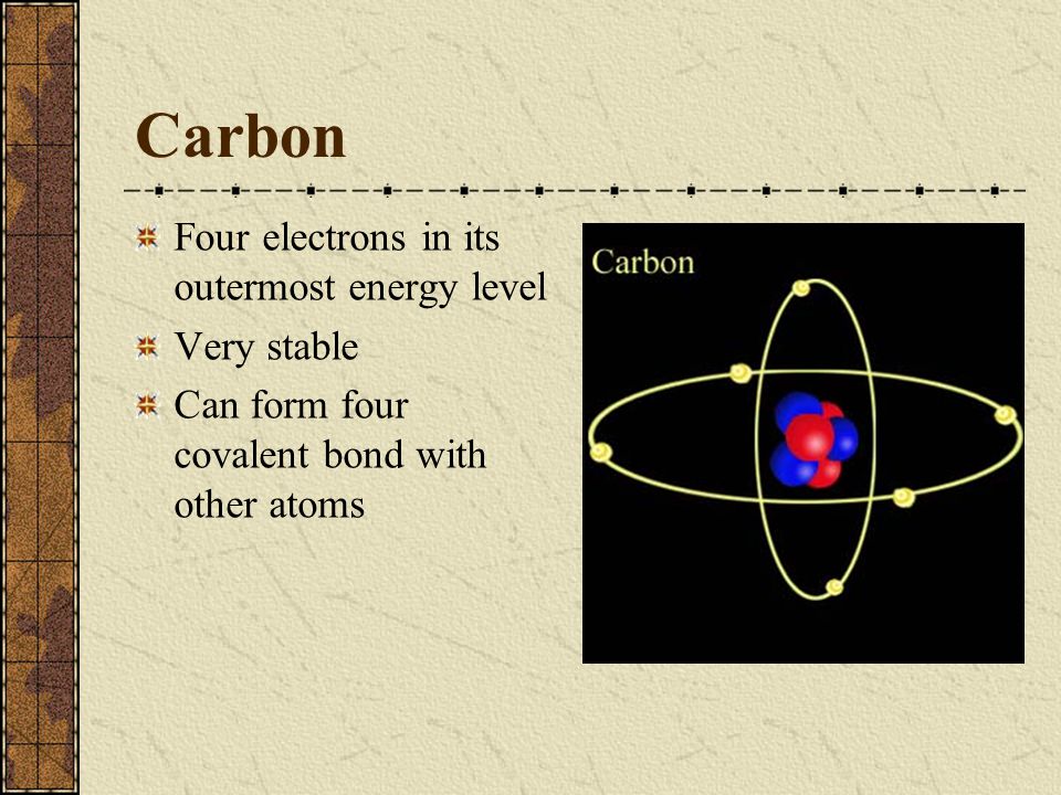 Carbon Four electrons in its outermost energy level Very stable