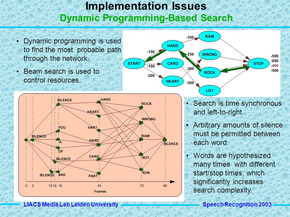 Implementation Issues Dynamic Programming-Based Search